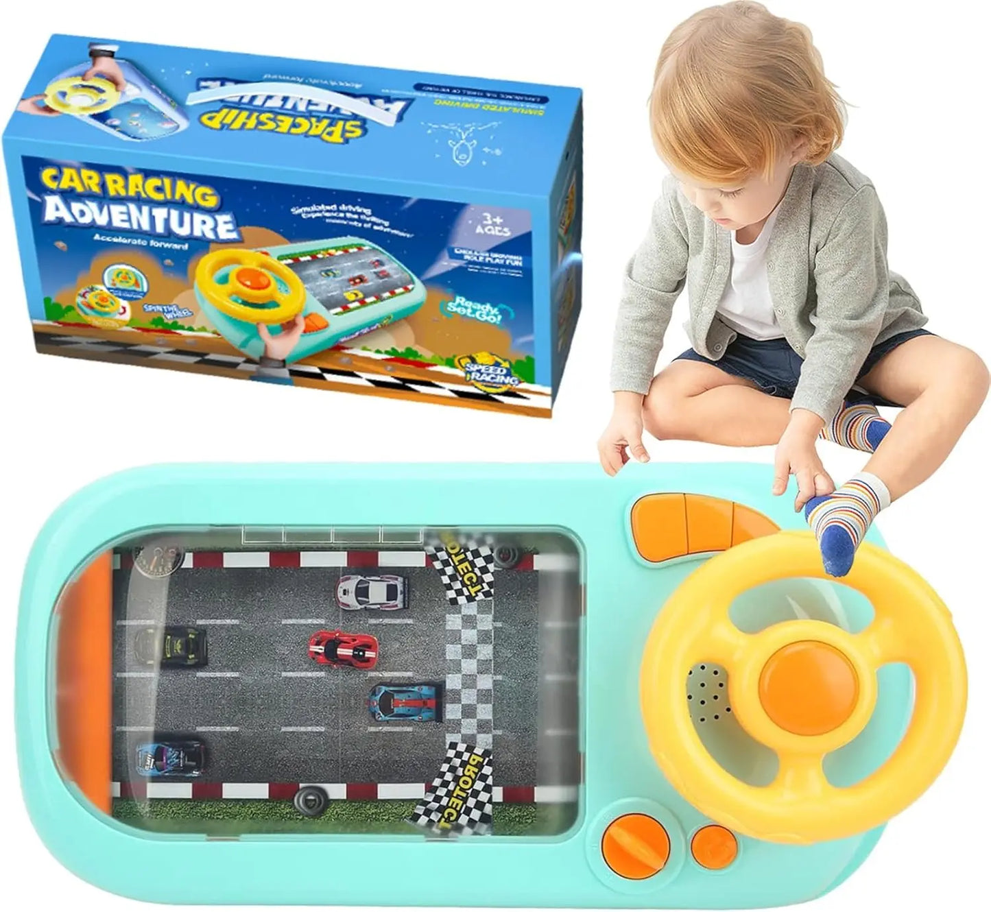 TOY GARDEN Car Racing Adventure Steering Wheel for Kids Lights, Music & Sounds Interactive Driving Simulator Educational Pretend Play for Boys & Girls Ages 3 and Up (YELLOW-STEERING)