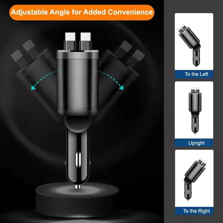 Custom Logo 5 in 1 Super Fast Charging Dual Pull Out 12 24V Output TYPE C PD Retractable Car Charger with QC 3.0 Function