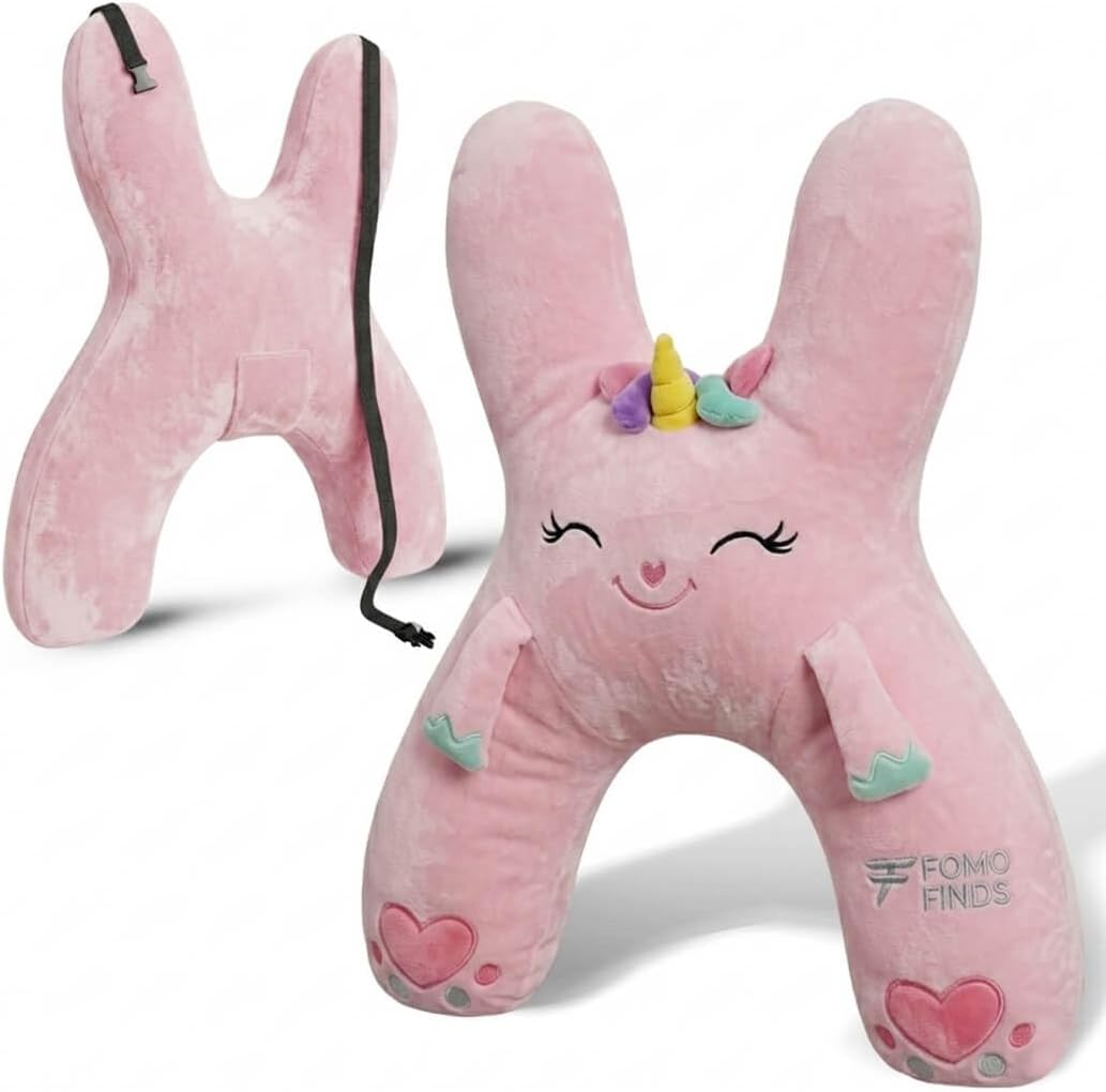 Long-Distance Car Head & Neck Pillow Children Rear Seat Cushion & Throw Pillow with Ventilation Cartoon Soft Napping in Comfort