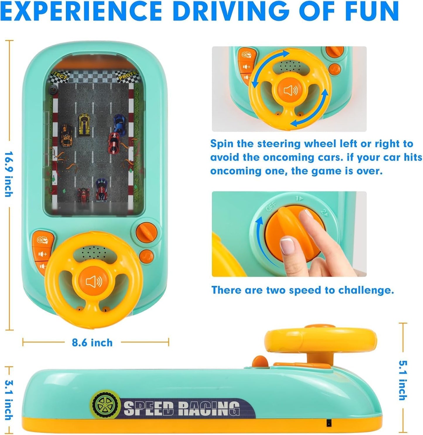 TOY GARDEN Car Racing Adventure Steering Wheel for Kids Lights, Music & Sounds Interactive Driving Simulator Educational Pretend Play for Boys & Girls Ages 3 and Up (YELLOW-STEERING)