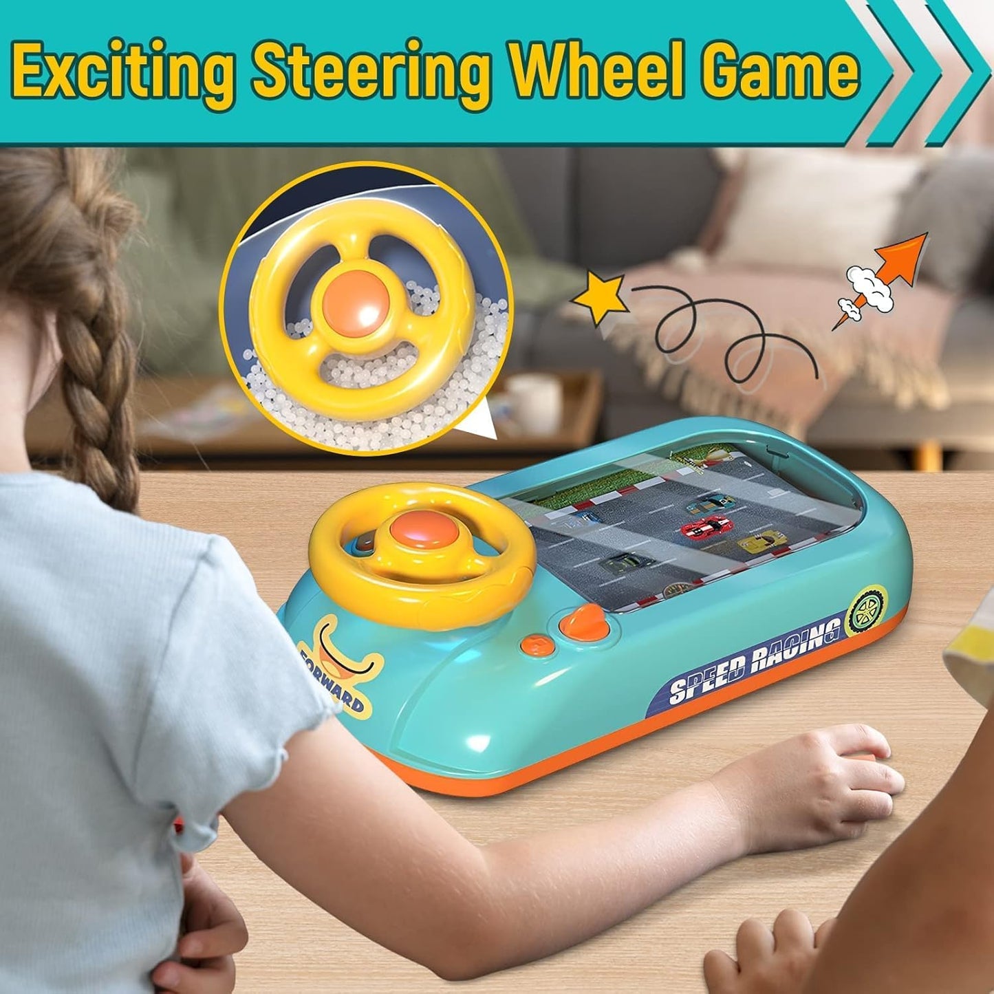 TOY GARDEN Car Racing Adventure Steering Wheel for Kids Lights, Music & Sounds Interactive Driving Simulator Educational Pretend Play for Boys & Girls Ages 3 and Up (YELLOW-STEERING)