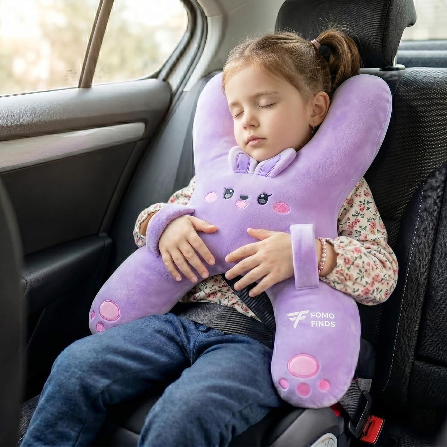Long-Distance Car Head & Neck Pillow Children Rear Seat Cushion & Throw Pillow with Ventilation Cartoon Soft Napping in Comfort