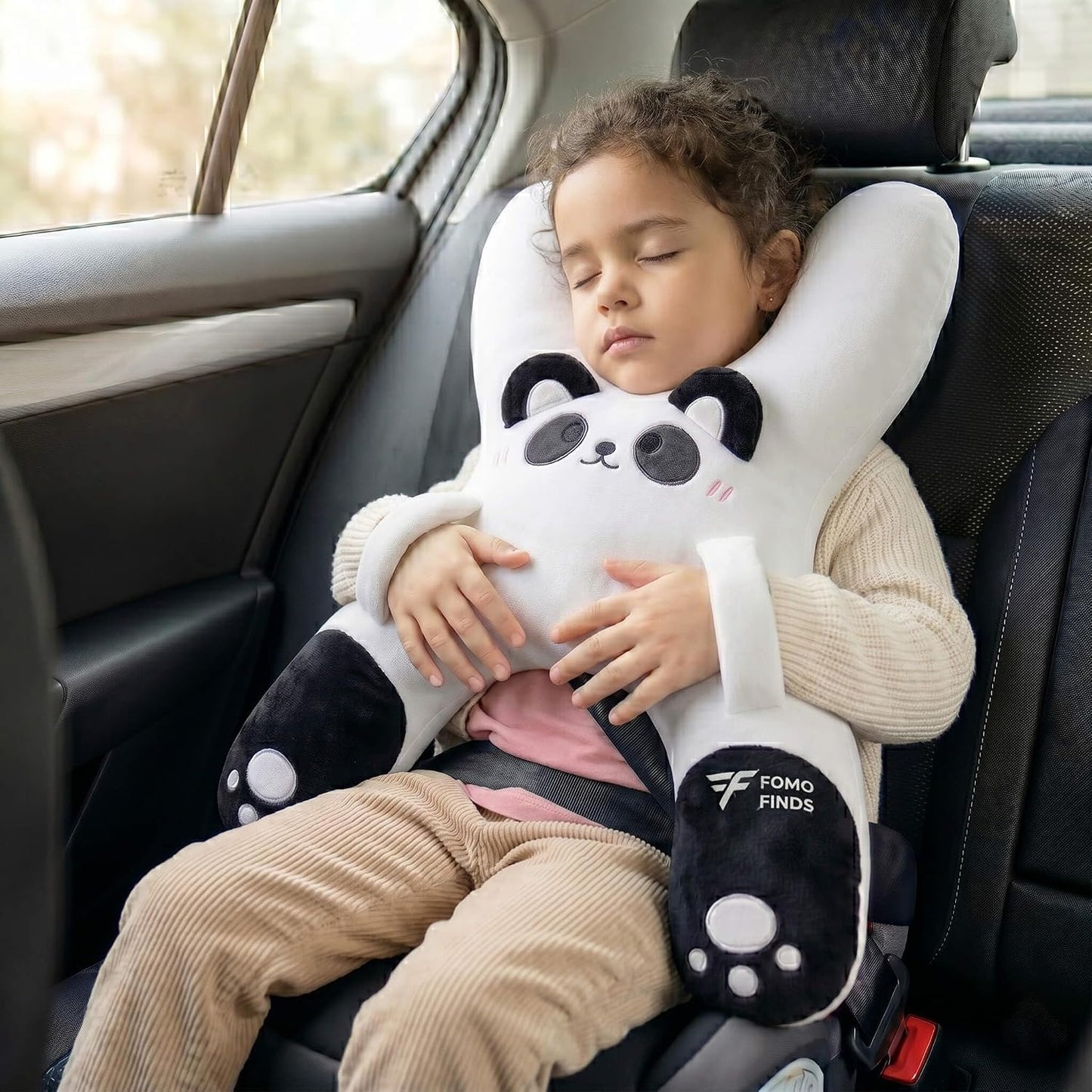 Long-Distance Car Head & Neck Pillow Children Rear Seat Cushion & Throw Pillow with Ventilation Cartoon Soft Napping in Comfort