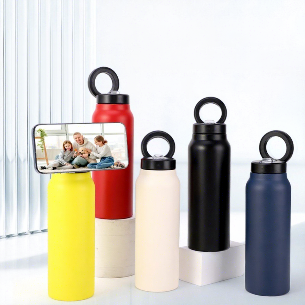 24oz Magnetic Phone Holder Vacuum Insulated Stainless Steel Sport Flask 700ml Hot/Cold Water Bottle