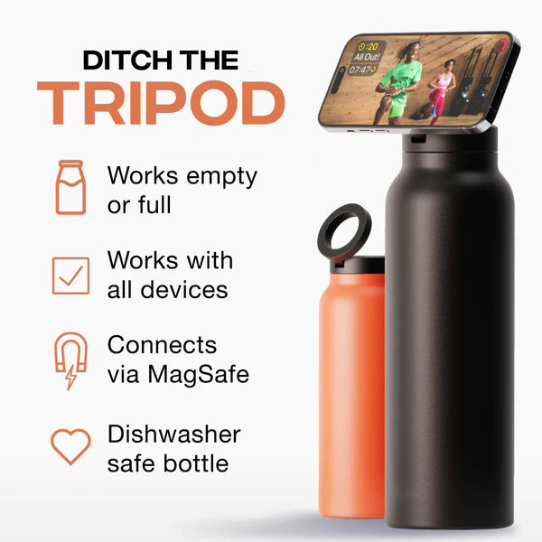 24oz Magnetic Phone Holder Vacuum Insulated Stainless Steel Sport Flask 700ml Hot/Cold Water Bottle