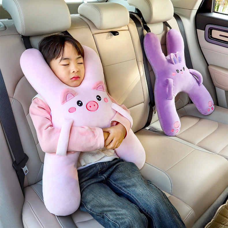 Long-Distance Car Head & Neck Pillow Children Rear Seat Cushion & Throw Pillow with Ventilation Cartoon Soft Napping in Comfort
