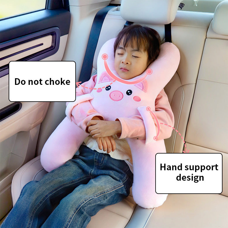 Long-Distance Car Head & Neck Pillow Children Rear Seat Cushion & Throw Pillow with Ventilation Cartoon Soft Napping in Comfort