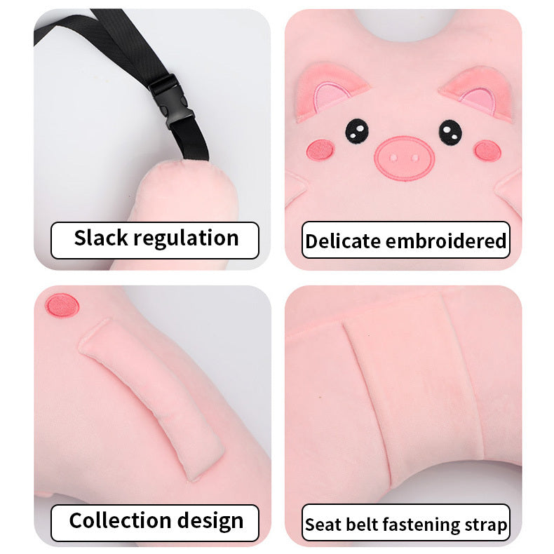 Long-Distance Car Head & Neck Pillow Children Rear Seat Cushion & Throw Pillow with Ventilation Cartoon Soft Napping in Comfort