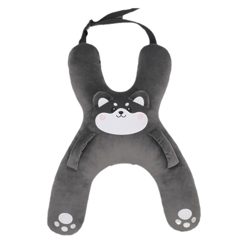 Long-Distance Car Head & Neck Pillow Children Rear Seat Cushion & Throw Pillow with Ventilation Cartoon Soft Napping in Comfort